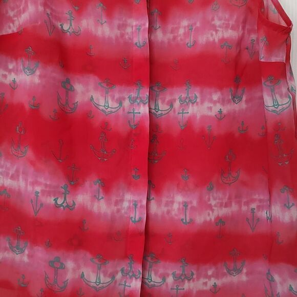 LAmour Womens Anchor Sheer Open Back Button Front - Picture 2 of 5